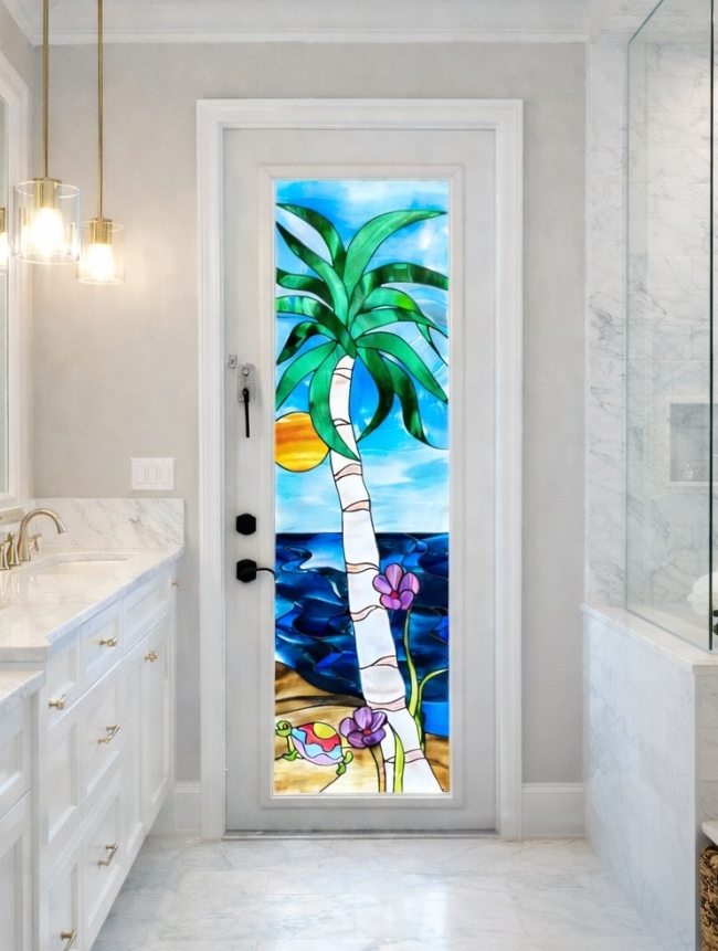 Palm Tree Pool Bath Door E1788016442277