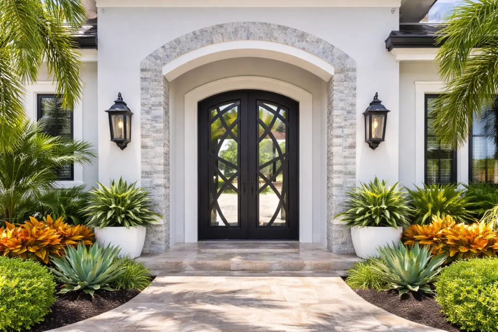 Odern Luxury Home Entryway Black Wrought Iron Double Doors